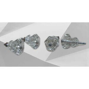 Lot of 4 Glass Hexagon Glass Drawer Pull Knobs 1.25" Diameter Vintage